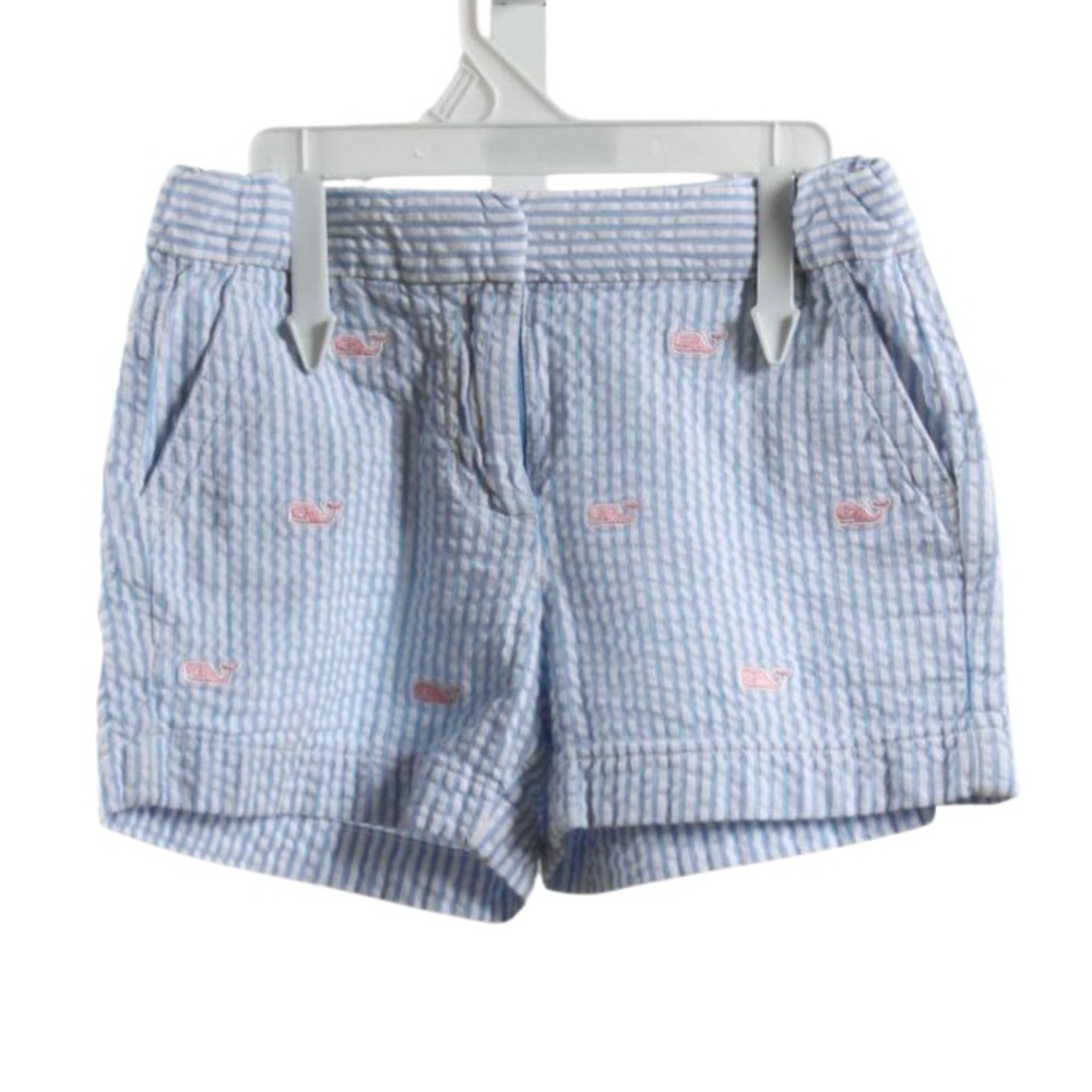 Vineyard Vines Girls Seersucker Shorts Blue and White with Pink Whales Size 10